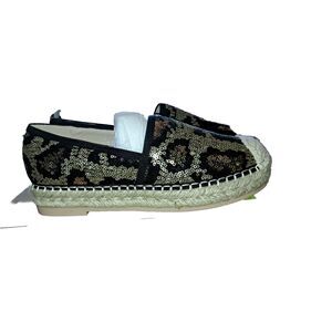 Jijixi Espadrille Bronze Gold Black sequin slip on flats 235 US 7 Work Party